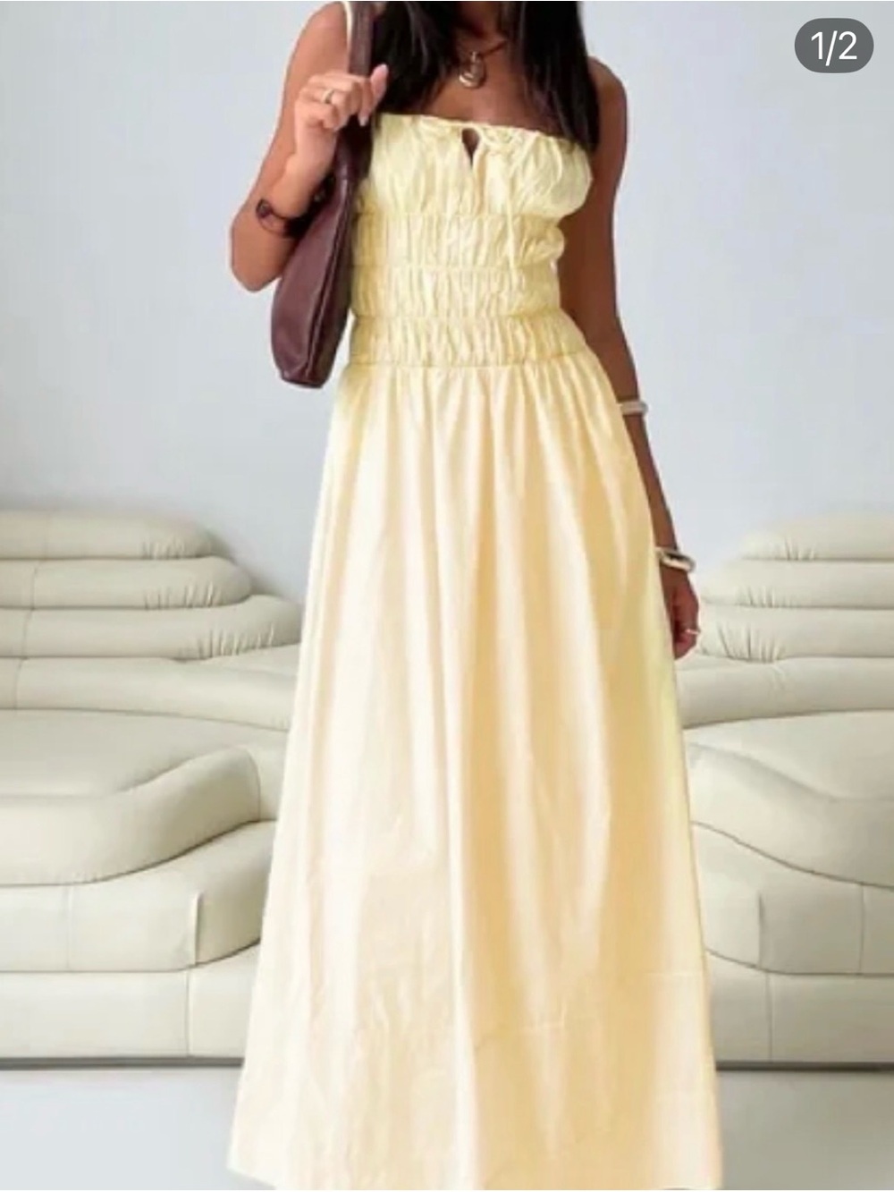 Princess Polly Pale Yellow Smocked Strapless Maxi Dress